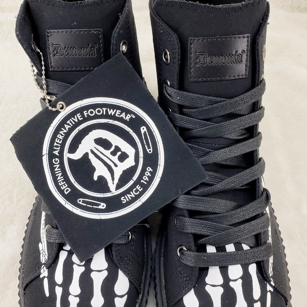 Demonia Sneeker Mens X-Ray Graphic Bone Creeper Sneaker Flame Tread Goth Punk - Picture 6 of 9